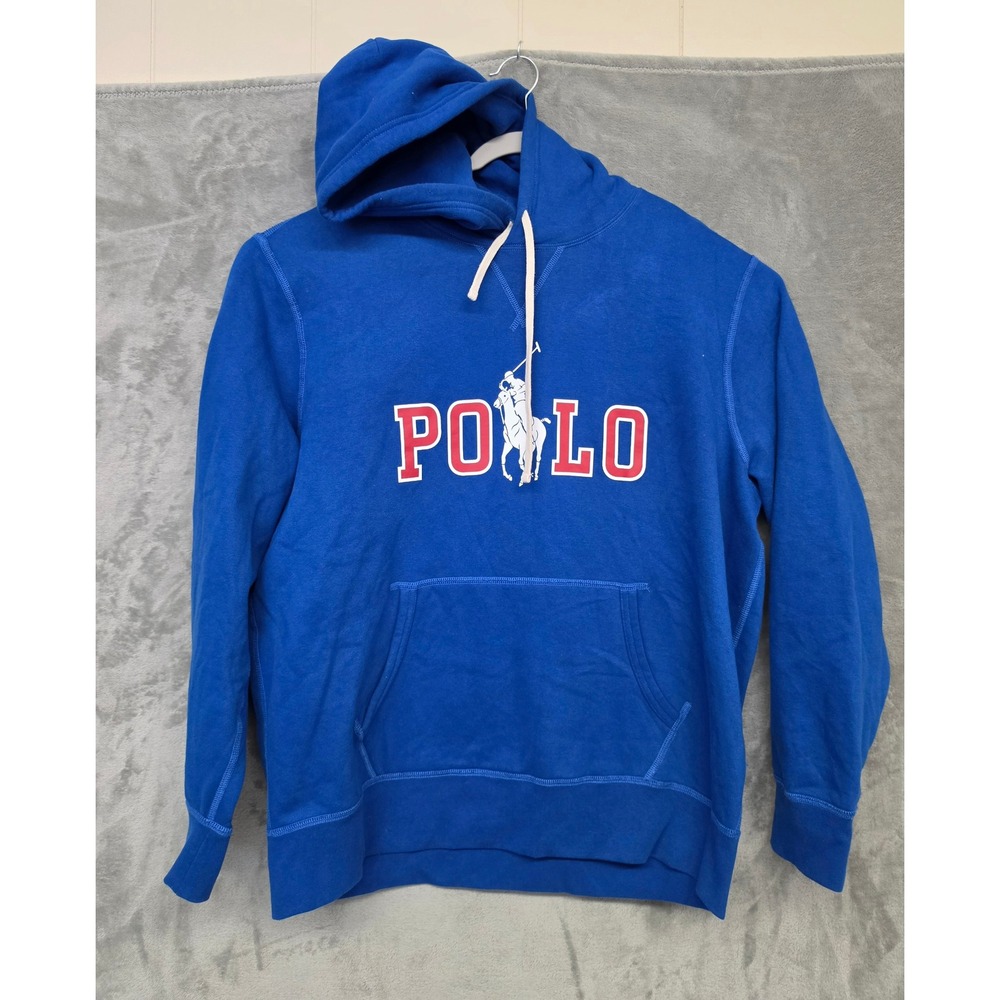 Polo Ralph Lauren Mens Blue Big Pony Spellout Fleece Hoodie Pullover MSRP $148